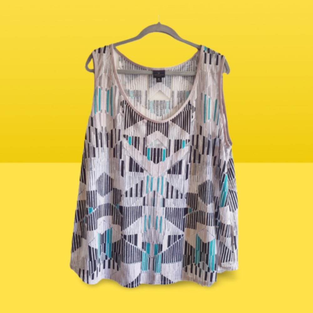 Worthington Art Deco Sheer Tank Top 3X